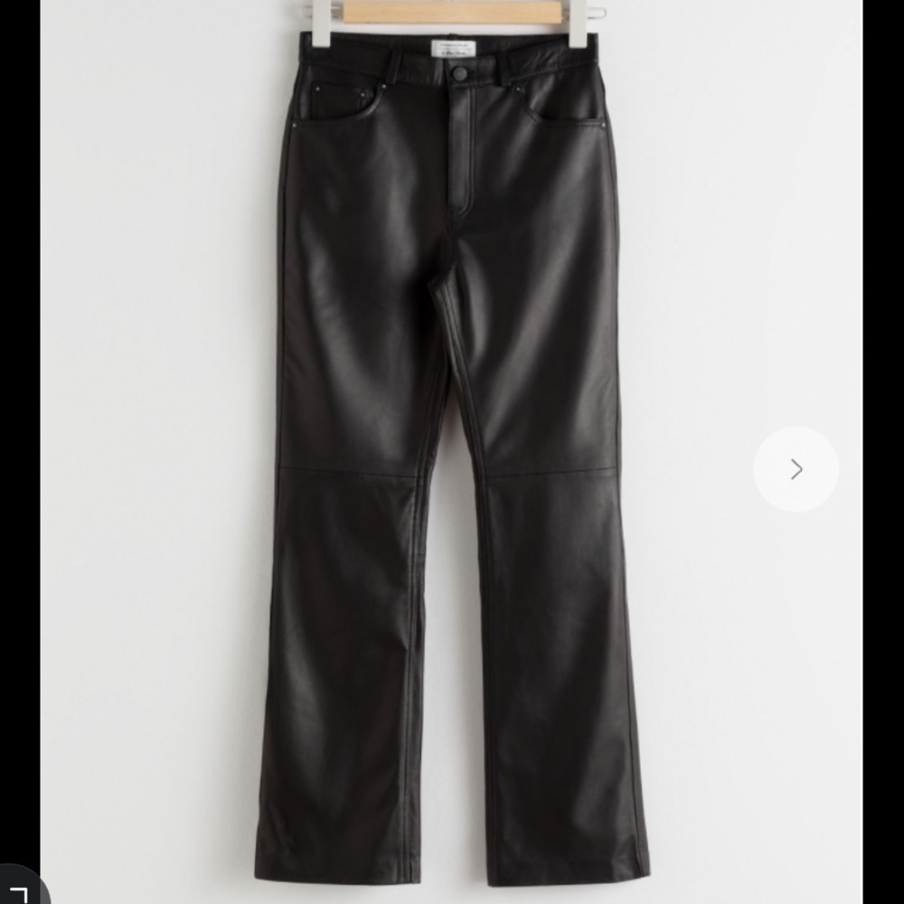 & Other Stories Kick Flare Black Leather Trousers